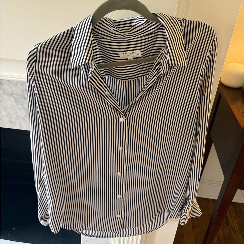 Equipment Black and White Striped Blouse